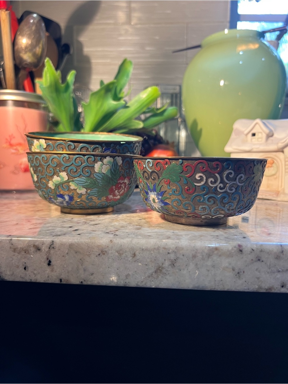 Set of 3 Amazing & Rare Floral Cloisonné Bowls, expect some imperfections - Picture 11 of 16